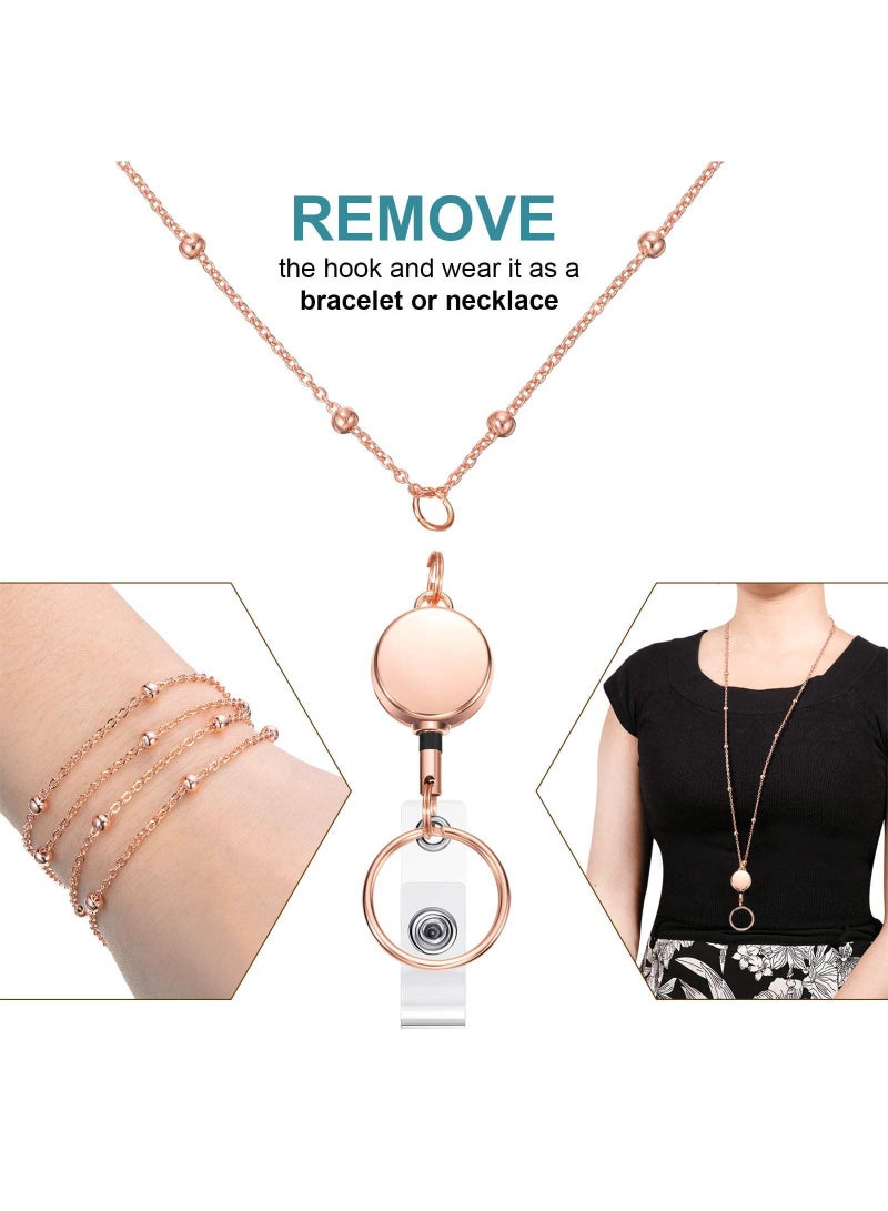 Stylish 3-Pack Badge Lanyards with 6 Badge Holders - Perfect Mother's Day Gift for Women, Men, and Girls - Retractable ID Badge Lanyards in Gold and Rose Gold and White