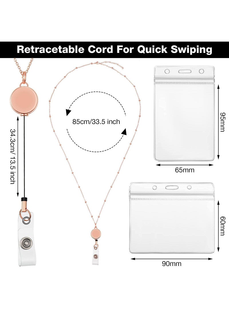 Stylish 3-Pack Badge Lanyards with 6 Badge Holders - Perfect Mother's Day Gift for Women, Men, and Girls - Retractable ID Badge Lanyards in Gold and Rose Gold and White