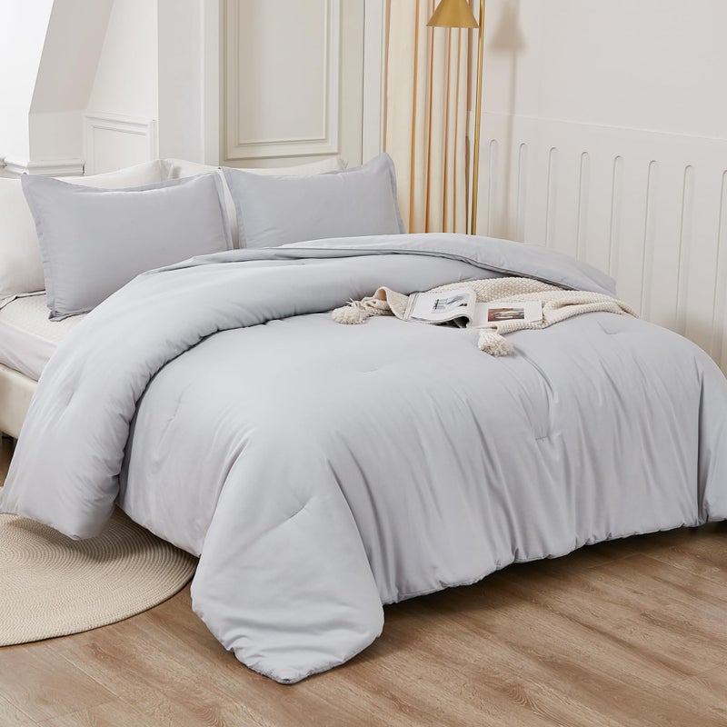 Litanika Light Grey Comforter Queen Size  3 Pieces Lightweight Solid Bedding Comforter Set  All Season Fluffy Bed Set (90x90In Comforter & 2 Pillowcases) - Image 5