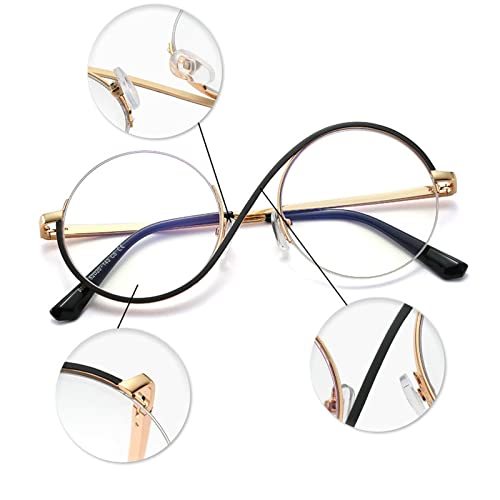 willochra unique Round Blue Light Blocking Glasses for women men Retro Metal Frame Computer Eyewear Anti Eyestrain Eyeglasses (gold) - Image 5