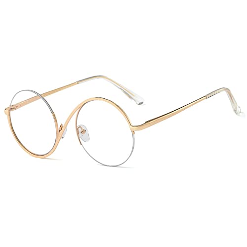 willochra unique Round Blue Light Blocking Glasses for women men Retro Metal Frame Computer Eyewear Anti Eyestrain Eyeglasses (gold) - Image 3