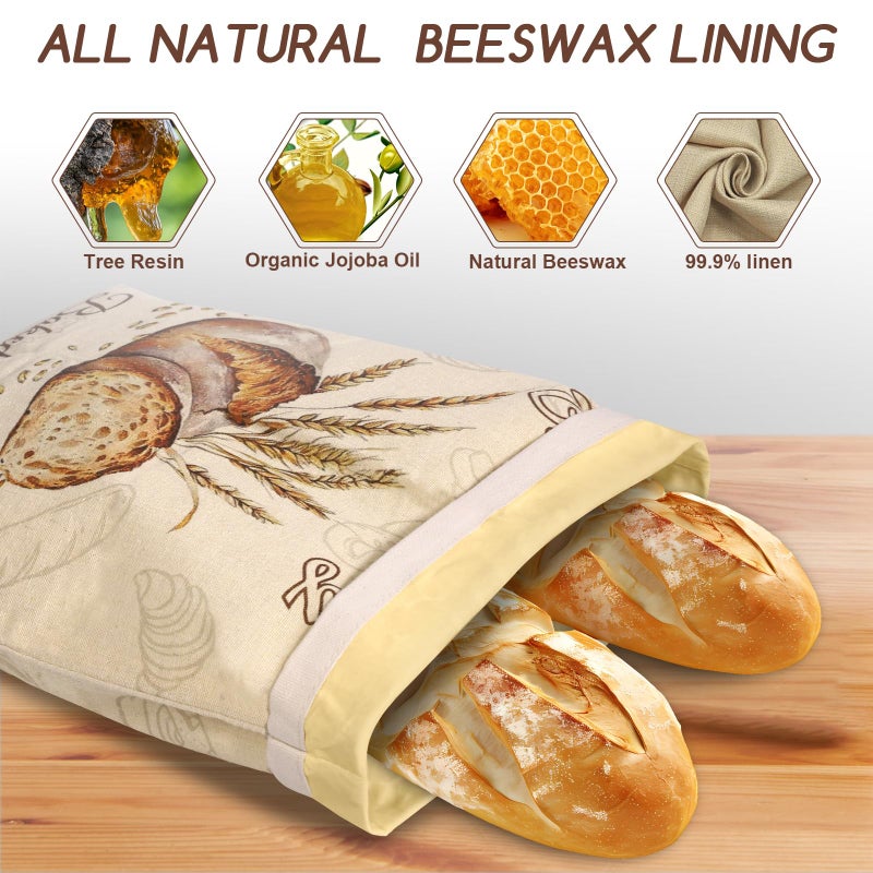 fufeisi Beeswax Bread Bags for Sourdough, 3 Pack Reusable Bread Bag for Storage - XL 17x13 Inch and 10x8 Inch, Large Linen Bags for Homemade Sourdough - Keep Fresh, Freezer Safe - Image 2