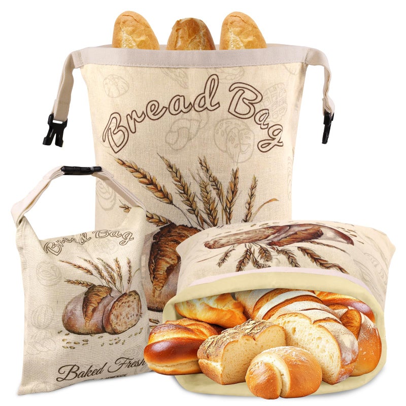 fufeisi Beeswax Bread Bags for Sourdough, 3 Pack Reusable Bread Bag for Storage - XL 17x13 Inch and 10x8 Inch, Large Linen Bags for Homemade Sourdough - Keep Fresh, Freezer Safe - Image 1
