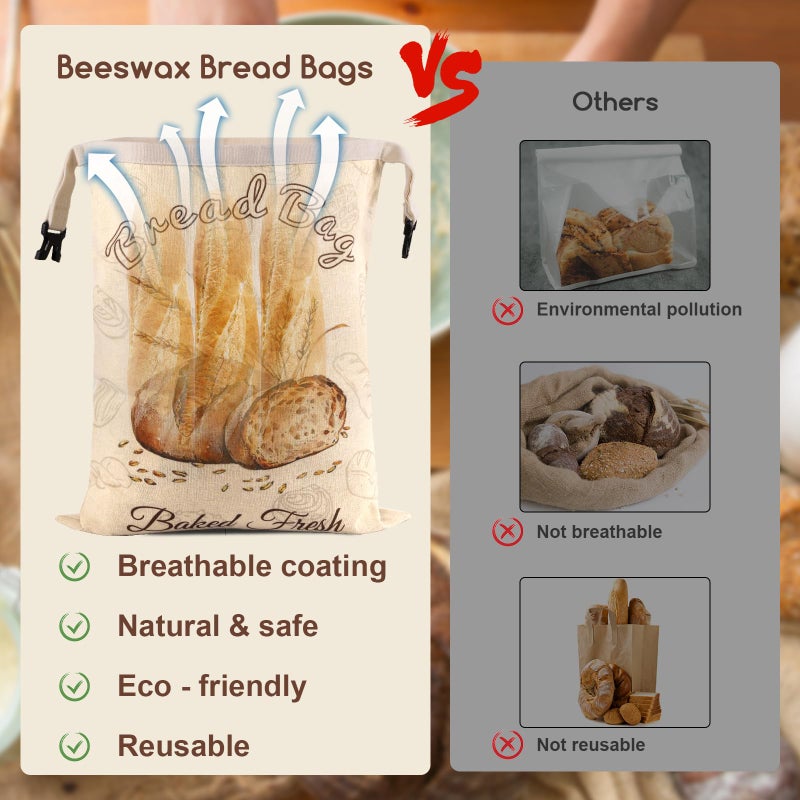 fufeisi Beeswax Bread Bags for Sourdough, 3 Pack Reusable Bread Bag for Storage - XL 17x13 Inch and 10x8 Inch, Large Linen Bags for Homemade Sourdough - Keep Fresh, Freezer Safe - Image 4