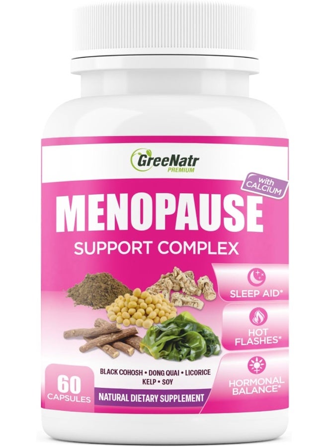 GreeNatr Menopause Supplements for Women - Perimenopause Supplements Women with Dong Quai & Black Cohosh for Menopause Hot Flashes - Menopause Support for Sleep Quality & Hormone Balance - 60 Caps - Image 1