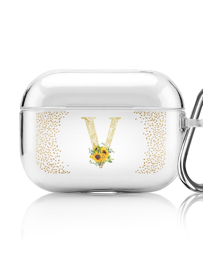 Stylizedd Classic Clear printed Case for Apple AirPods Pro 2nd Generation Thin Transparent Cover - Custom Monogram Initial Letter Mandala Floral Pattern Alphabet - V (Clear ) - Image 1