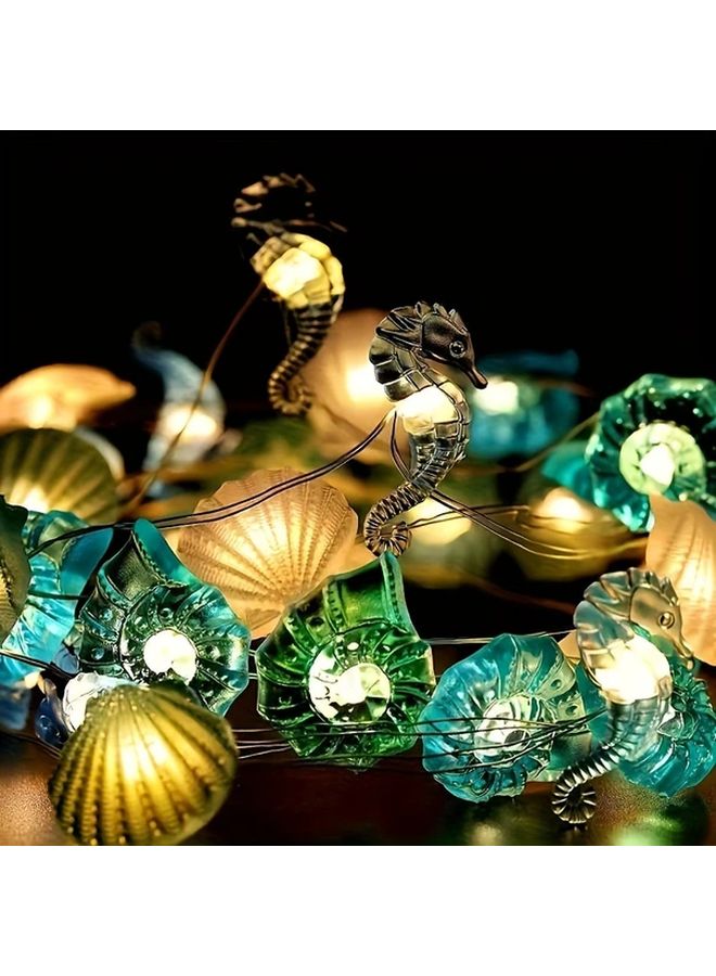 118.11 Inch 30 LED Ocean Light Strand Set Snail Shell Starfish Battery Powered Holiday Decor - Image 2