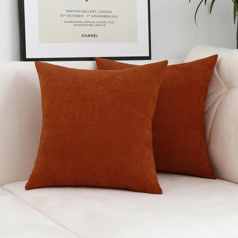 Jeneoo Burnt Orange Decorative Throw Pillow Covers Soft Chenille Comfy Square Rust Couch Cushion Cases Decor (Set of 2, 20 x 20 Inches) - Image 2