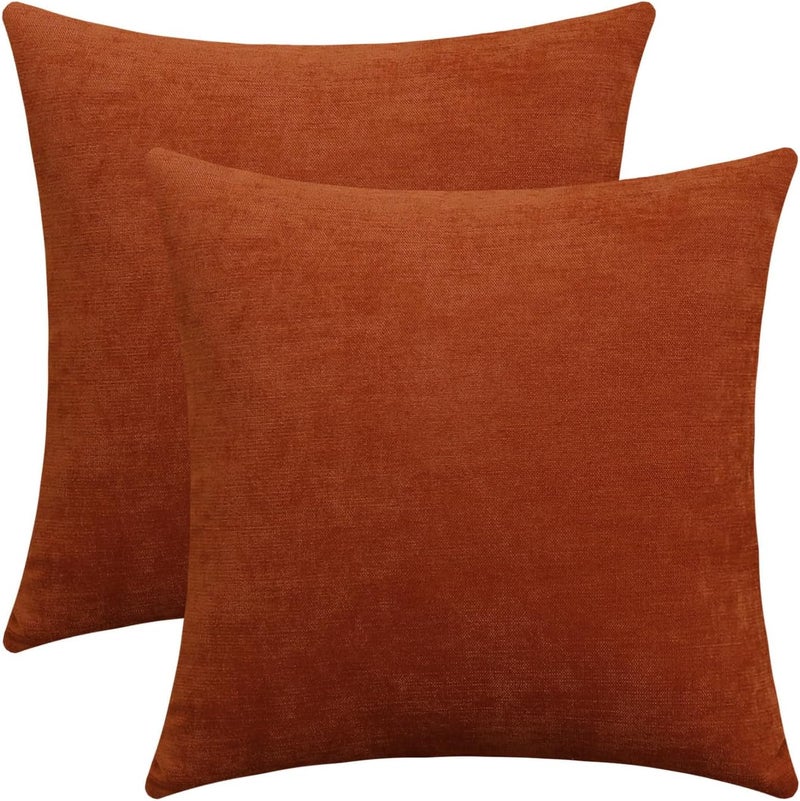 Jeneoo Burnt Orange Decorative Throw Pillow Covers Soft Chenille Comfy Square Rust Couch Cushion Cases Decor (Set of 2, 20 x 20 Inches) - Image 1