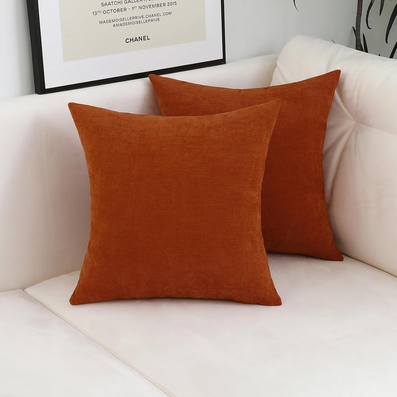 Jeneoo Burnt Orange Decorative Throw Pillow Covers Soft Chenille Comfy Square Rust Couch Cushion Cases Decor (Set of 2, 20 x 20 Inches) - Image 3