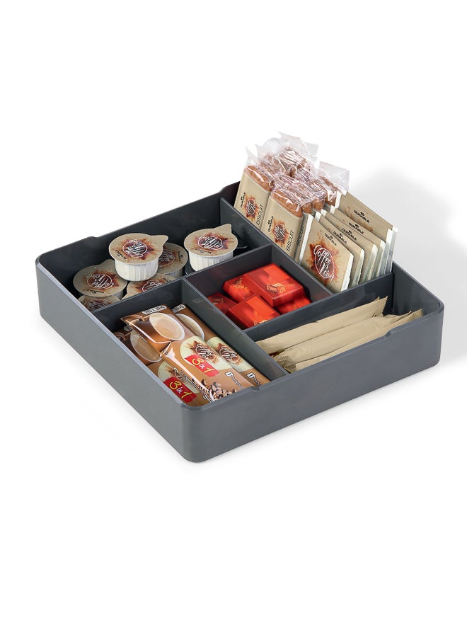 Durable Coffee Organizer Tray – Gray Serving Aid for Sugar, Stirrers & Cream | Keeps Coffee Station Tidy, Food-Safe Plastic, Dishwasher-Safe, Fits Coffee Machine Counters - Image 2