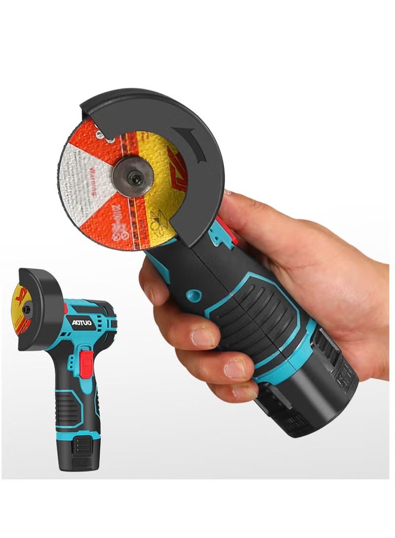 AOTUO مطحنة زاوية، مطحنة لاسلكية، قرص طحن 3 بوصات/76 مم، أداة كهربائية 19500 دورة في الدقيقة، أداة مطحنة، قاطع محمول يأتي مع بطاريتين 12 فولت وقفازات، 2 قرص قطع - Image 2