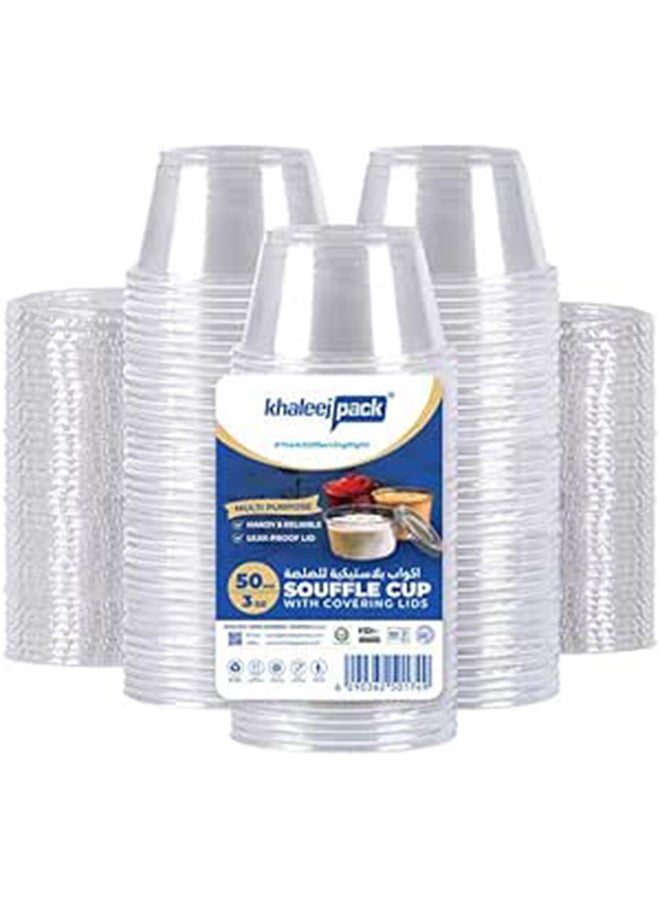 Khaleej Pack Pack Of 50, 3oz Condiment Cups, Sauce And Dip Container Plastic Disposable Portion Cups With Lids - Image 1