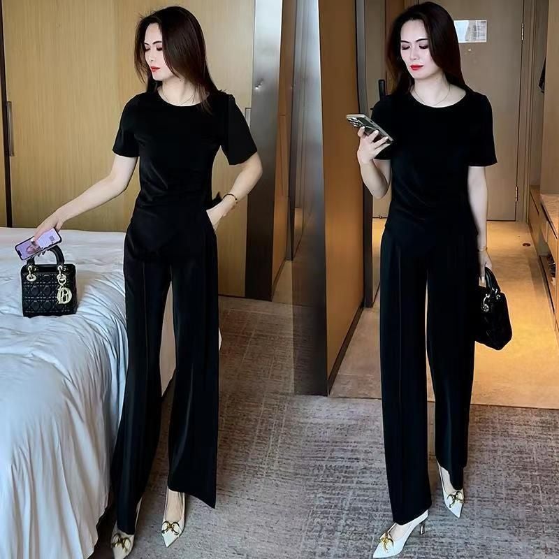 High-End Design Casual Suit for Women, 2026 Summer New Stylish Age-Reducing Mom Outfit, Straight-Leg Pants Two-Piece Set Trendy - Image 2