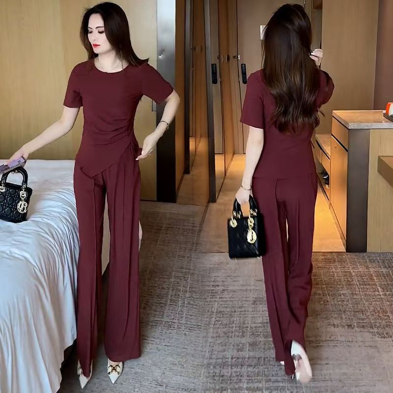 High-End Design Casual Suit for Women, 2026 Summer New Stylish Age-Reducing Mom Outfit, Straight-Leg Pants Two-Piece Set Trendy - Image 5