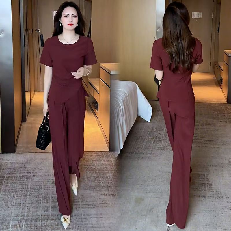 High-End Design Casual Suit for Women, 2026 Summer New Stylish Age-Reducing Mom Outfit, Straight-Leg Pants Two-Piece Set Trendy - Image 3