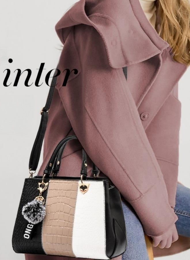 دبليو أيه أو كي أن Women's Fashion Contrasting Shoulder Bag, Ladies American Contrasting Handbag Tote Bags Clutch Bag, Large-capacity PU Leather Crossbody Bags Sling Bag Side Bag Carry Bag - Image 4