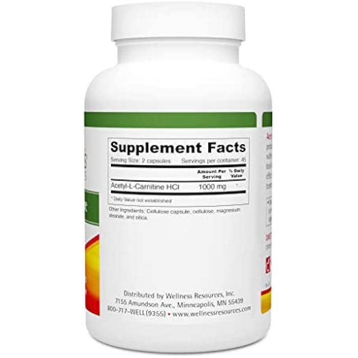Wellness Resources Acetyl-L-Carnitine (ALC) for Memory, Nerves (500 mg, 90 Capsules) - Image 2