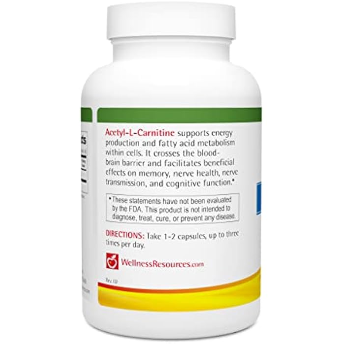 Wellness Resources Acetyl-L-Carnitine (ALC) for Memory, Nerves (500 mg, 90 Capsules) - Image 3