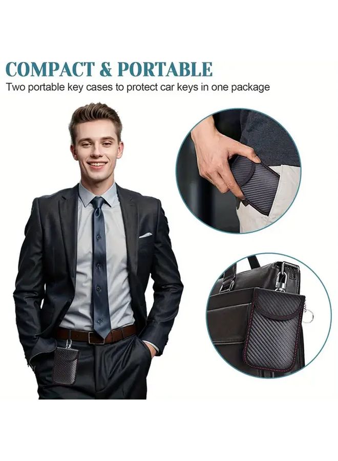 Black Car Key Faraday Bag With Keychain For Anti Theft Double Layer Shielding Durable Carbon Fiber Design Universal Fit Vehicle Security Protector For Travelers - Image 2