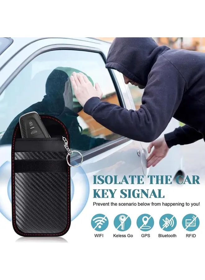 Black Car Key Faraday Bag With Keychain For Anti Theft Double Layer Shielding Durable Carbon Fiber Design Universal Fit Vehicle Security Protector For Travelers - Image 1