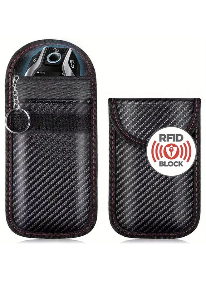 Black Car Key Faraday Bag With Keychain For Anti Theft Double Layer Shielding Durable Carbon Fiber Design Universal Fit Vehicle Security Protector For Travelers - Image 3