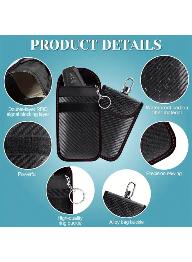 Black Car Key Faraday Bag With Keychain For Anti Theft Double Layer Shielding Durable Carbon Fiber Design Universal Fit Vehicle Security Protector For Travelers - Image 4