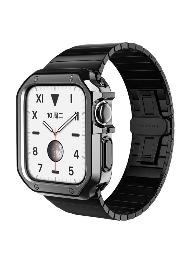 Metal Band For Apple Watch Ultra 8/7 Gen TPU Plated Shell Set Business Style Suitable For All Apple Watches Metal Bands-Color:Black Black Shell 38/40/41mm - Image 1