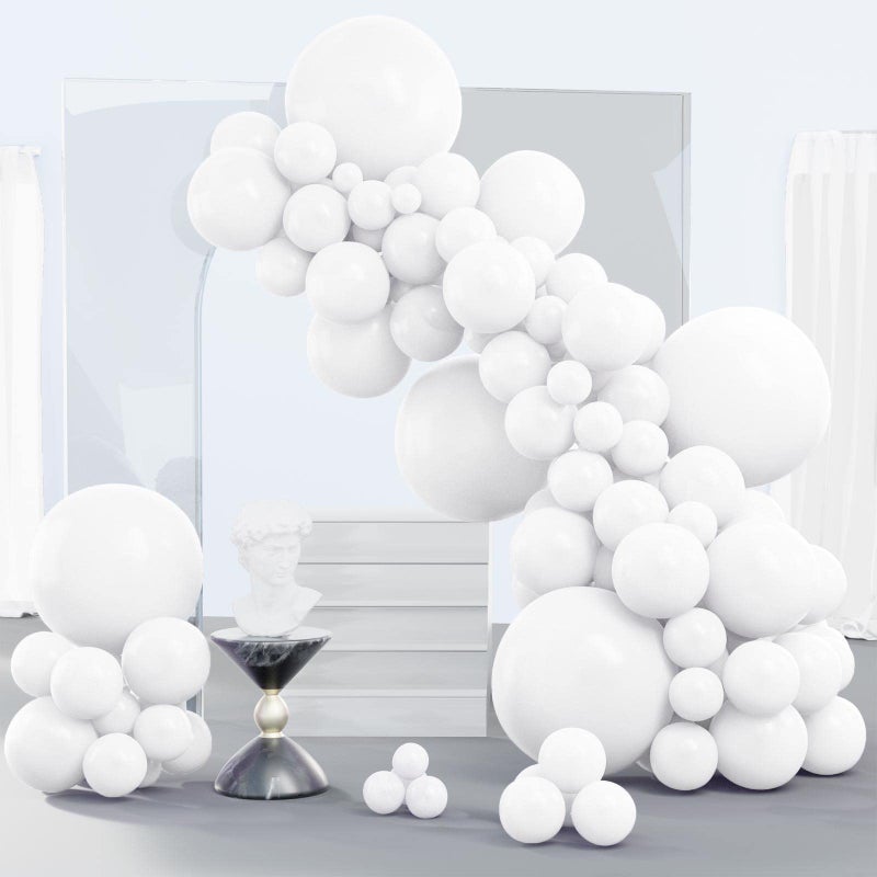 PartyWoo White Balloons 140 pcs Different Sizes of 18 12 10 5 Inch White Balloons Arch Kit Garland for Wedding Baby Shower Birthday Bridal Shower Graduation Engagement Party Decorations White-Y13 - Image 1