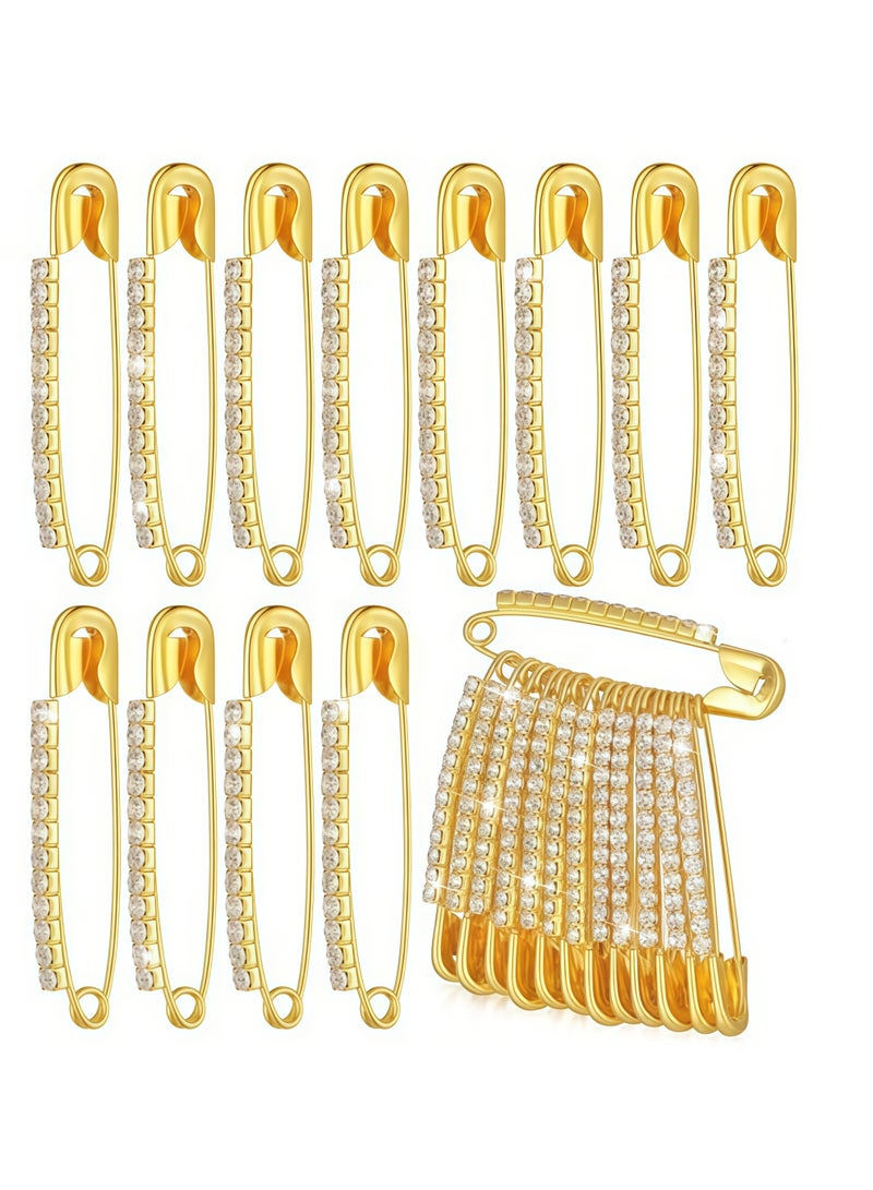 12 قطعة من دبابيس الأمان المرصعة بأحجار الراين الذهبية، مشابك شال سترة، دبابيس كريستالية صناعية، دبابيس دبابيس لامعة للنساء، تنانير، وشاح سترة، قبعة، إكسسوارات - Image 1