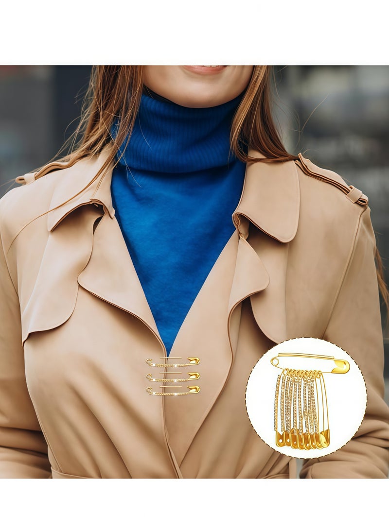 12 قطعة من دبابيس الأمان المرصعة بأحجار الراين الذهبية، مشابك شال سترة، دبابيس كريستالية صناعية، دبابيس دبابيس لامعة للنساء، تنانير، وشاح سترة، قبعة، إكسسوارات - Image 2