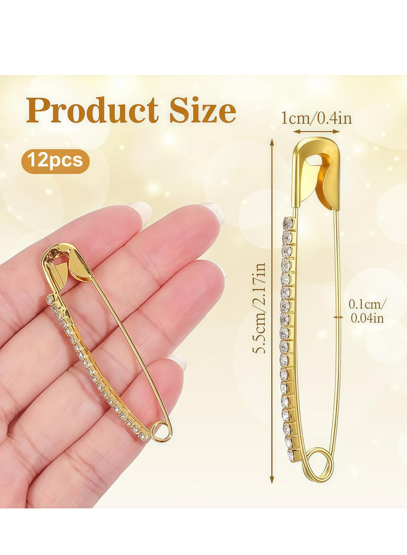 12 قطعة من دبابيس الأمان المرصعة بأحجار الراين الذهبية، مشابك شال سترة، دبابيس كريستالية صناعية، دبابيس دبابيس لامعة للنساء، تنانير، وشاح سترة، قبعة، إكسسوارات - Image 3