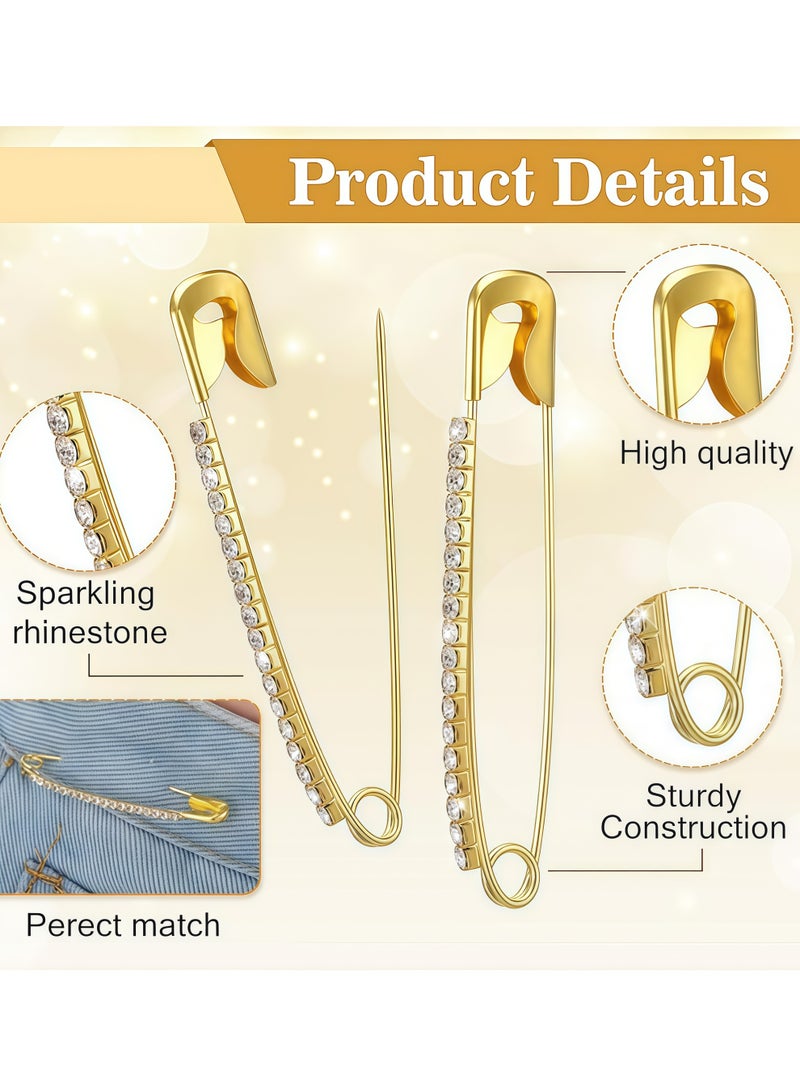 12 قطعة من دبابيس الأمان المرصعة بأحجار الراين الذهبية، مشابك شال سترة، دبابيس كريستالية صناعية، دبابيس دبابيس لامعة للنساء، تنانير، وشاح سترة، قبعة، إكسسوارات - Image 4