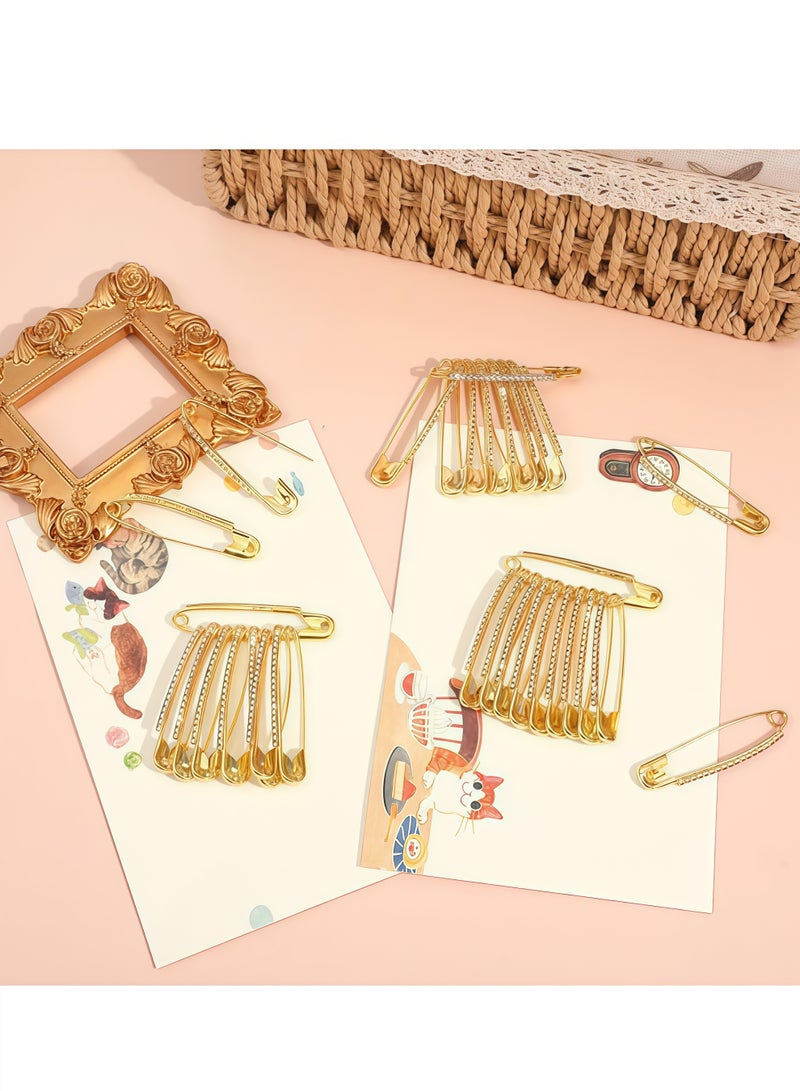 12 قطعة من دبابيس الأمان المرصعة بأحجار الراين الذهبية، مشابك شال سترة، دبابيس كريستالية صناعية، دبابيس دبابيس لامعة للنساء، تنانير، وشاح سترة، قبعة، إكسسوارات - Image 5