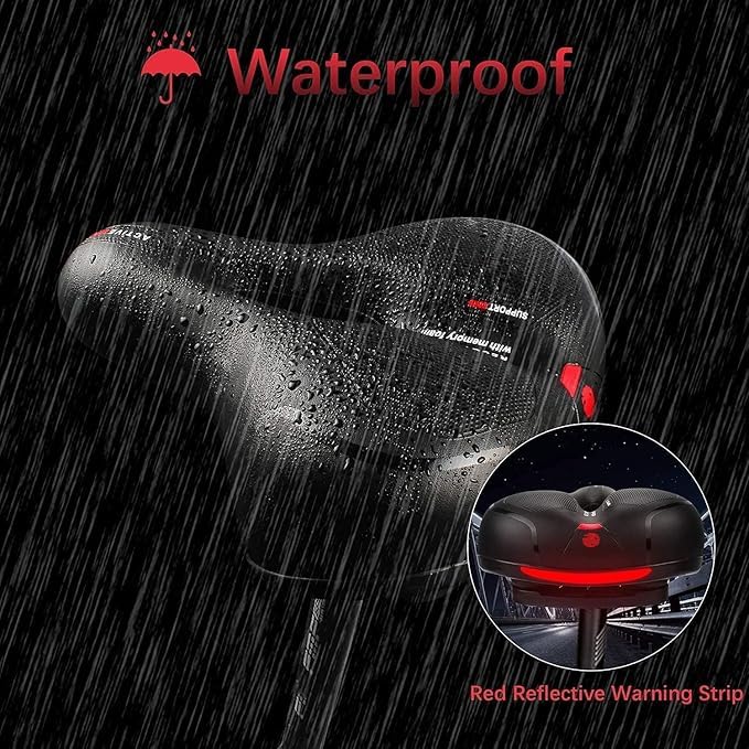 PRO365 Universal Bike Seat Cushion | Waterproof Cycle Seat | Wide Long Lasting Memory Foam | Breathable Comfort Saddle | Red Reflective Strip | 1 Year Brand Warranty | - Image 3