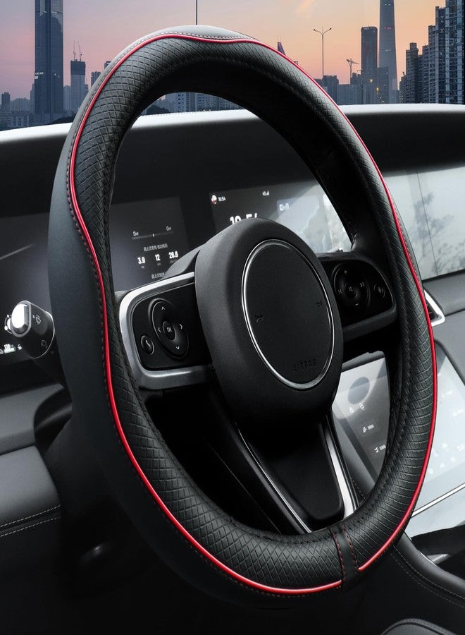 Ouzorp Durable car Leather Wheel Cover,red - Image 1