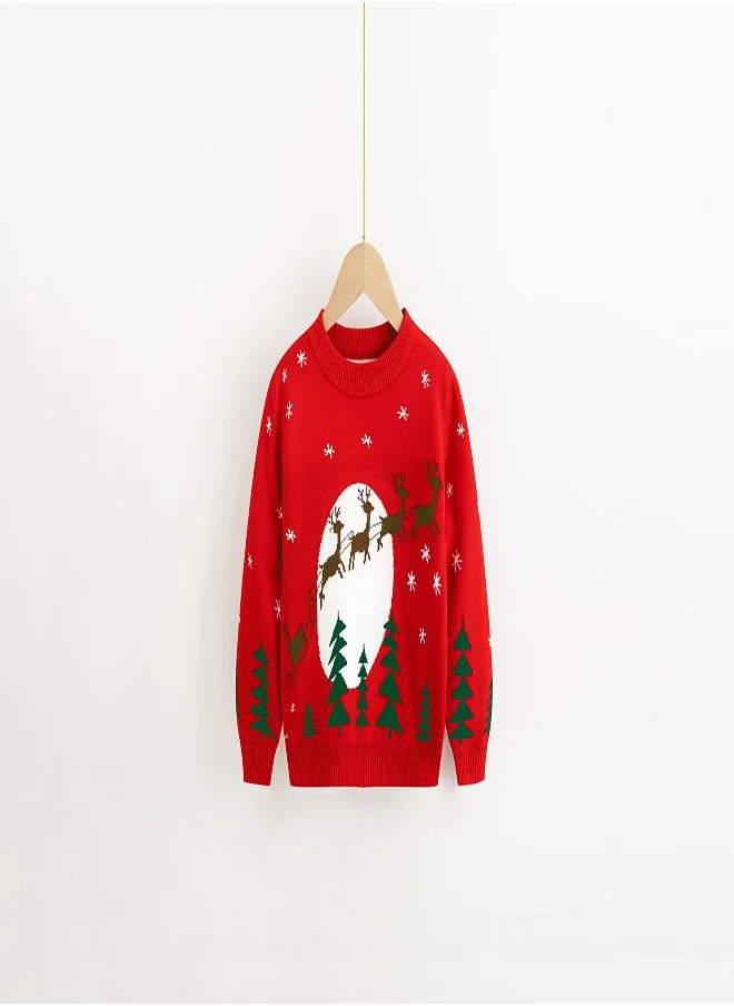 babyqlo Santa’s Sleigh Night Scene Sweater - Red