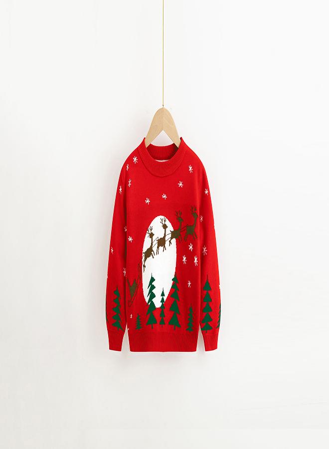 babyqlo Santa’s Sleigh Night Scene Sweater - Red - Image 1