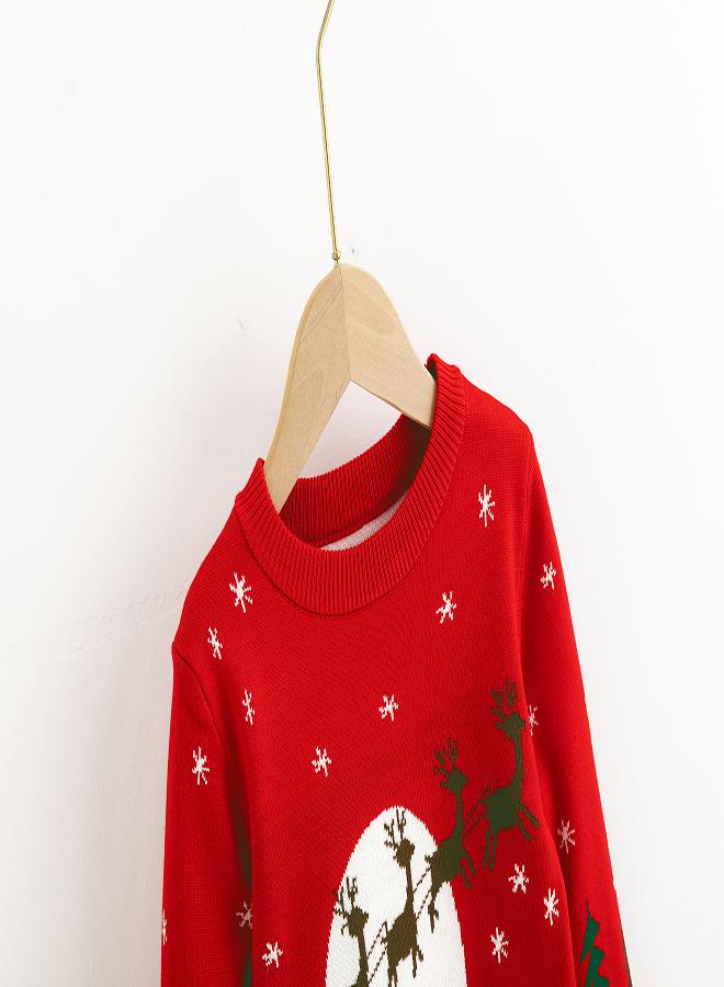 babyqlo Santa’s Sleigh Night Scene Sweater - Red - Image 4