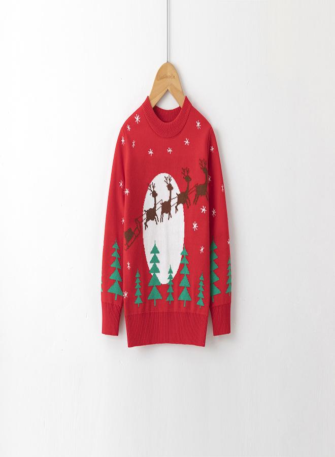 babyqlo Santa’s Sleigh Night Scene Sweater - Red - Image 3