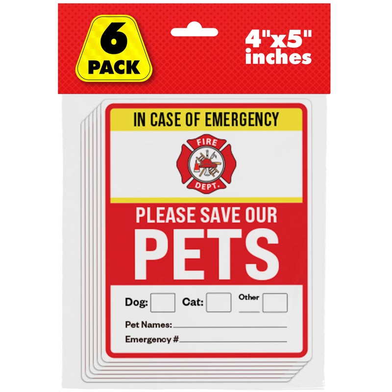 Pixelverse Design Pet Alert Safety Fire Rescue Sticker  4""x5"" 6pack - Save Our Pets Emergency Pet Inside Decal - in Case of Emergency Danger Pet in House Home Window Door Sign - Image 1