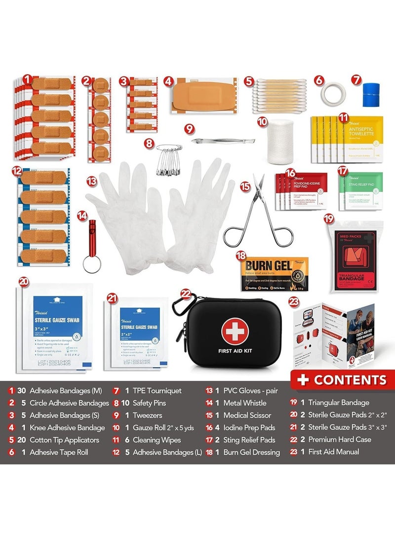 الحلم مجموعة إسعافات أولية من 120 قطعة - حقيبة طبية محمولة مقاومة للماء بهيكل صلب لحالات الطوارئ والسفر والتخييم والمشي لمسافات طويلة والمنزل والمكتب والسيارة - صغيرة الحجم وخفيفة الوزن (أسود) - Image 2