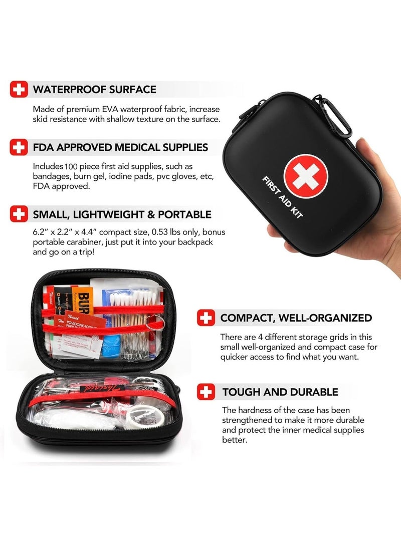 الحلم مجموعة إسعافات أولية من 120 قطعة - حقيبة طبية محمولة مقاومة للماء بهيكل صلب لحالات الطوارئ والسفر والتخييم والمشي لمسافات طويلة والمنزل والمكتب والسيارة - صغيرة الحجم وخفيفة الوزن (أسود) - Image 4