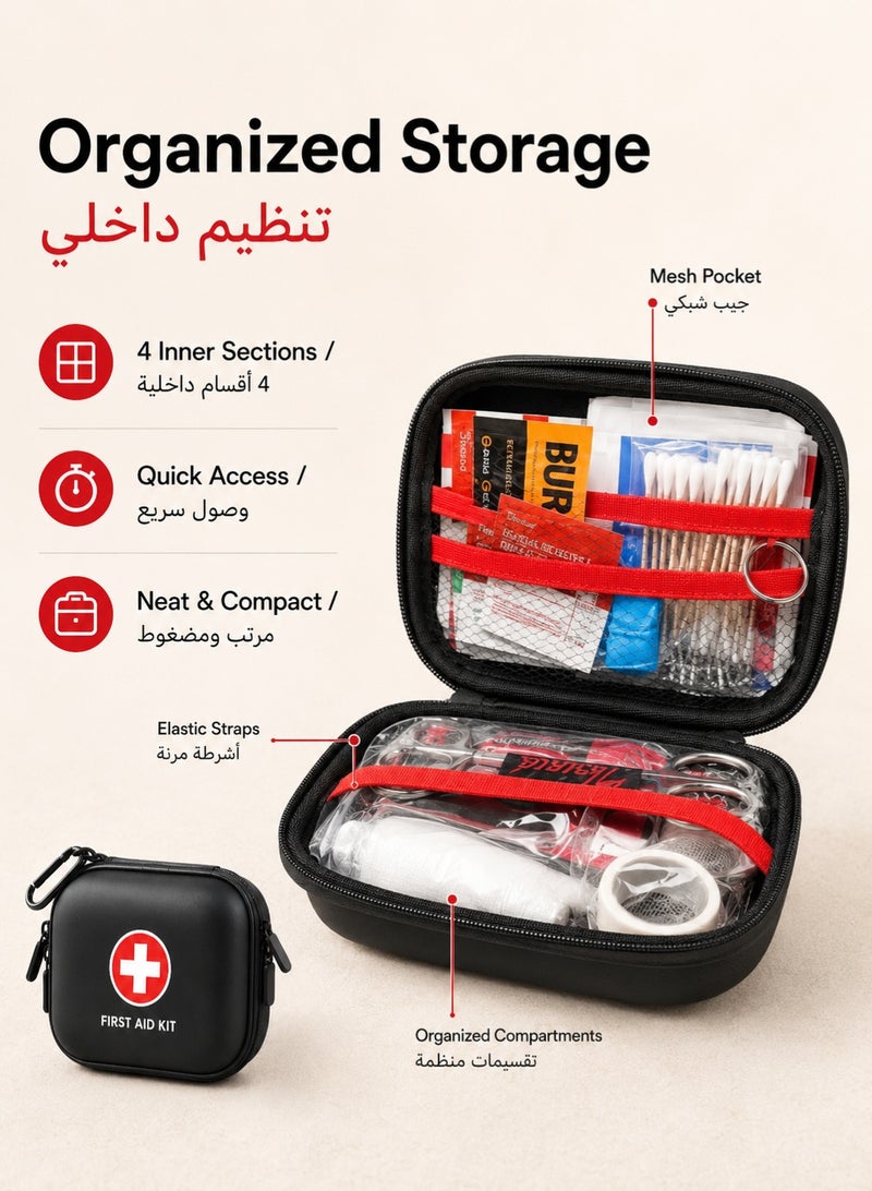 RUIYADA 120-Piece First Aid Kit - Waterproof Hard Shell Portable Medical Case for Emergencies, Travel, Camping, Hiking, Home, Office & Car - Compact & Lightweight (Black) - Image 4