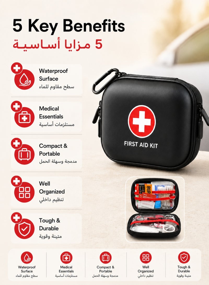 RUIYADA 120-Piece First Aid Kit - Waterproof Hard Shell Portable Medical Case for Emergencies, Travel, Camping, Hiking, Home, Office & Car - Compact & Lightweight (Black) - Image 5