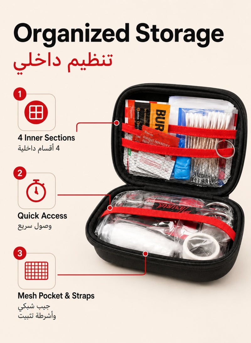 RUIYADA 120-Piece First Aid Kit - Waterproof Hard Shell Portable Medical Case for Emergencies, Travel, Camping, Hiking, Home, Office & Car - Compact & Lightweight (Black) - Image 4