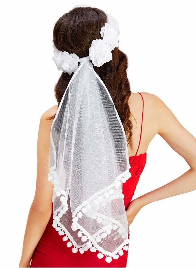 Bachelorette Party Decoration Kit,  Flower Crown Bridal Wedding Veil White for Bachelorette Bridal Shower Engagement Wedding Party Favor - Image 1