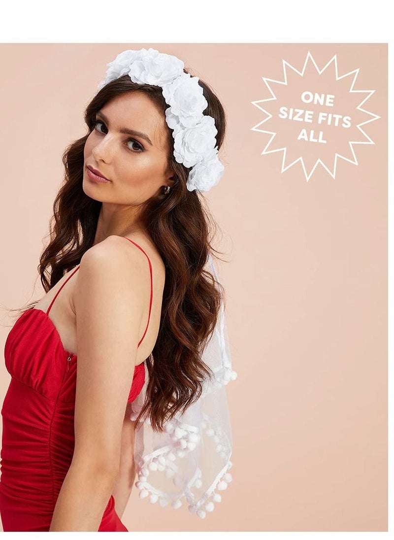 Bachelorette Party Decoration Kit,  Flower Crown Bridal Wedding Veil White for Bachelorette Bridal Shower Engagement Wedding Party Favor - Image 2