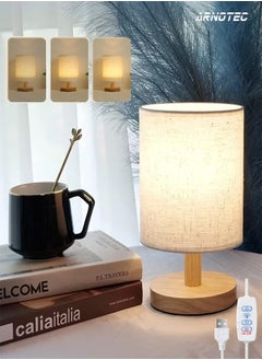 ARNOTEC Brightness adjustable small table lamp USB port - LED wick wooden bedside lamp simple bedroom lamp linen lampshade mini table lamp night light bedside table lamp suitable for bedroom, living room, children  - Image 1