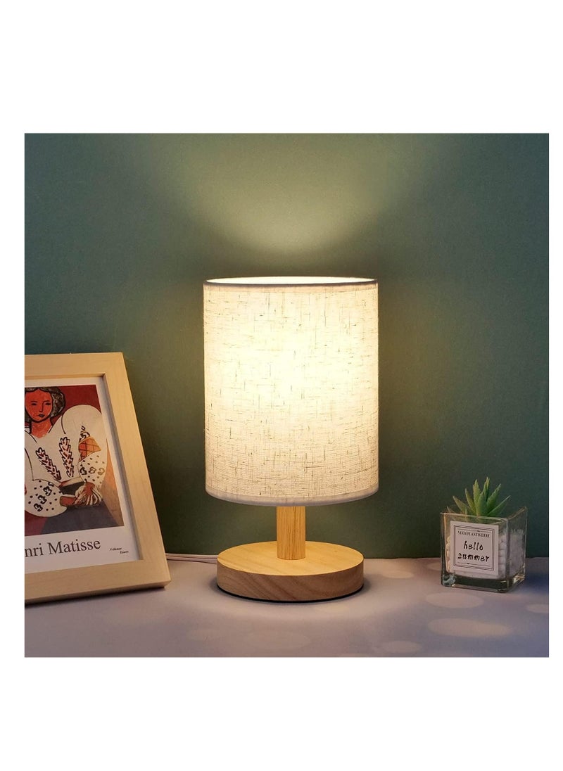 ARNOTEC - Brightness adjustable small table lamp USB port - LED wick wooden bedside lamp simple bedroom lamp linen lampshade mini table lamp night light bedside table lamp suitable for bedroom, living room, children - Image 1